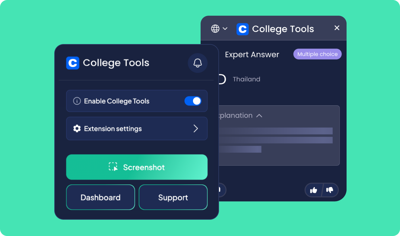 college tools chrome extension ui when answering a question